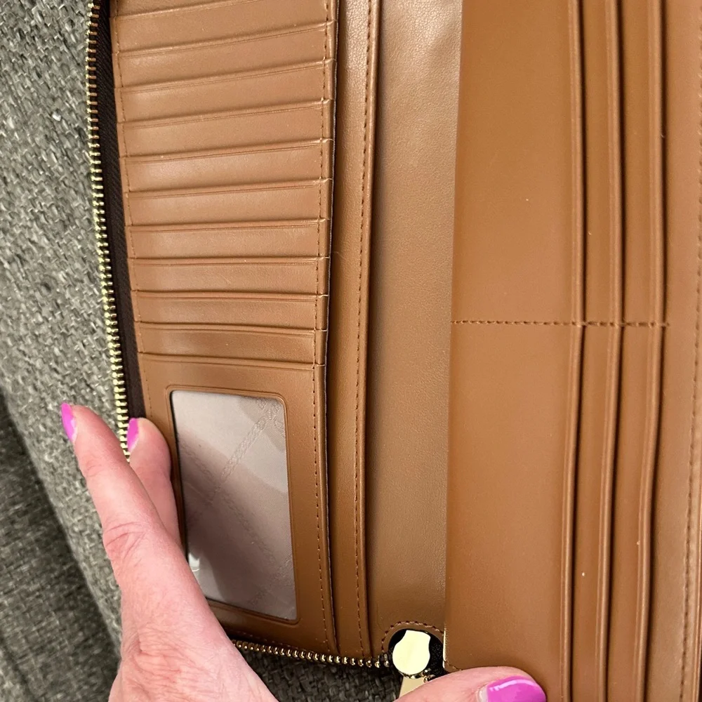 Michael Kors Large Logo Stripe Continental Zip Electric Pink Clutch Wristlet